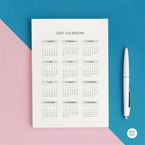 Printable 2021 Calendar A4 Size A4 Calendar Yearly Calendar Etsy