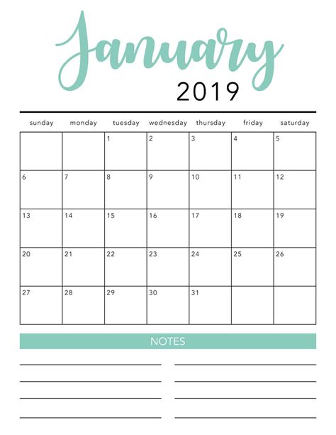 printable calendar template  colors