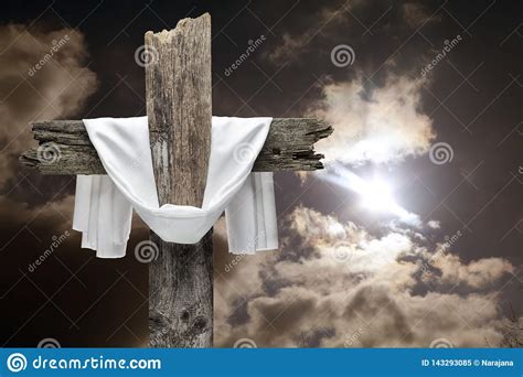 Easter Cross On Dramatic Sky He Is Risen Concept Stock Image Image