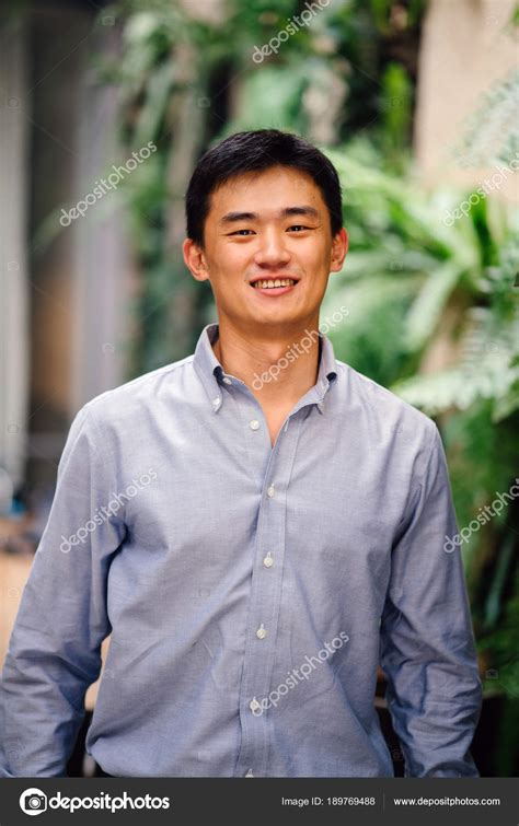 Portrait Handsome Young Smart Chinese Asian Man Suit Smiling Standing