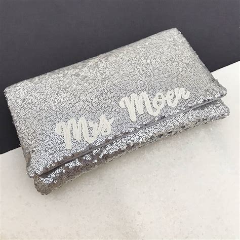 Silver Sequin Personalised Mrs Clutch By Emma Gordon London