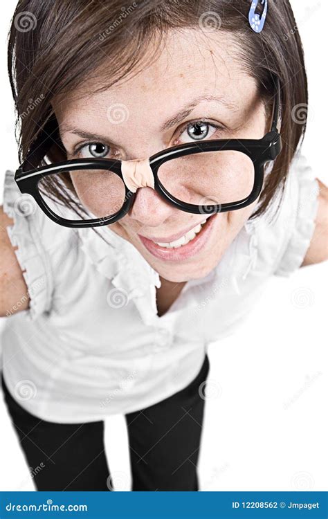 Cute Nerdy Female In Thick Rimmed Glasses Stock Photo Image Of Nerd