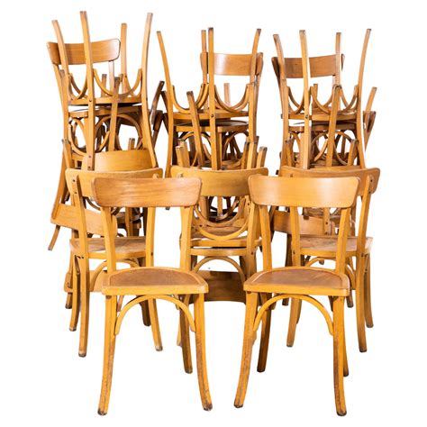 1950s French Baumann Blonde Round Leg Bentwood Dining Chairs
