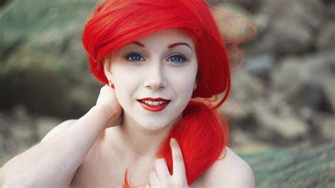 Women S Red Lips Redhead Pale Blue Eyes Cosplay Mermaids Disney