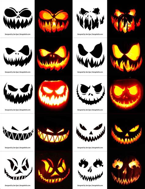 Halloween Pumpkins With Scary Faces On Them All Lit Up In Different