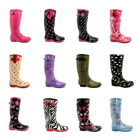 New Womens Festival Welly Wellies Wellington Flat Knee High Rain Boots Size Ebay