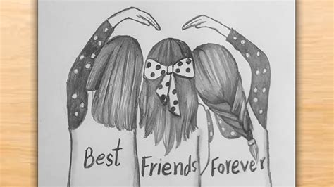 Three Best Friends Drawing Bff Drawing Easy Step By Step Friendship Day Drawing Pencil