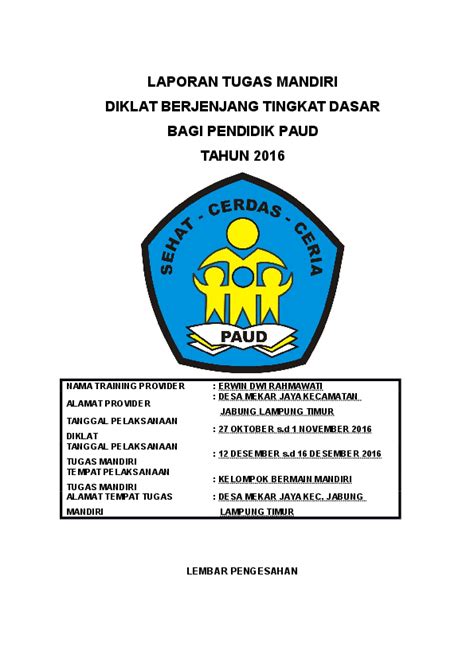 Laksanakan diklat pengelola paud patungan. Contoh Tugas Mandiri Diklat Dasar Paud - Berbagai Contoh