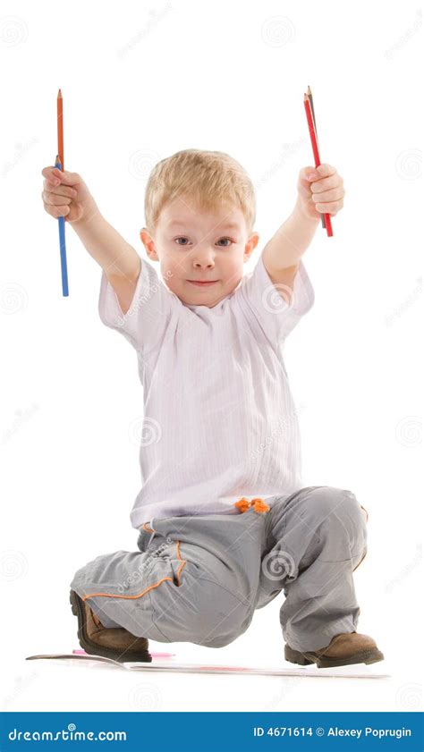 Boy With Pencils Stock Photo Image Of Isolated Head 4671614