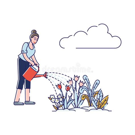 Gardening Concept Woman Is Gardening Watering Beautiful Flowers With