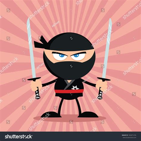 Vektor Stok Angry Ninja Warrior Cartoon Character Two Tanpa Royalti