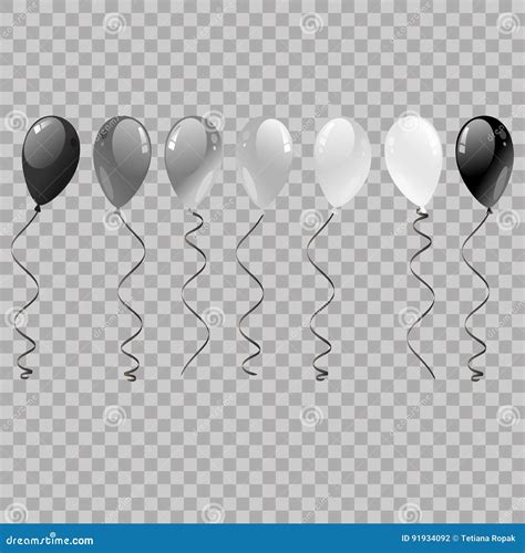 set of silver black white with confetti helium balloons isolated in the air balloons flying