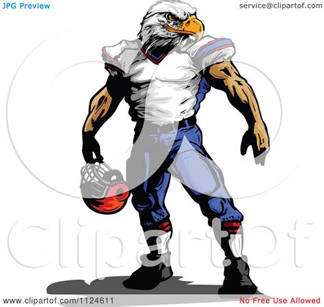 Clipart Of A Muscular Bald Eagle Headed Football Player Royalty Free