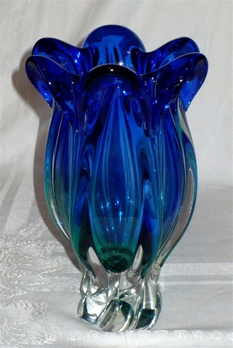 Sale Murano Sommerso Vase Cobalt Blue Green Clear Like New 100 00 Via Etsy Tulips In Vase