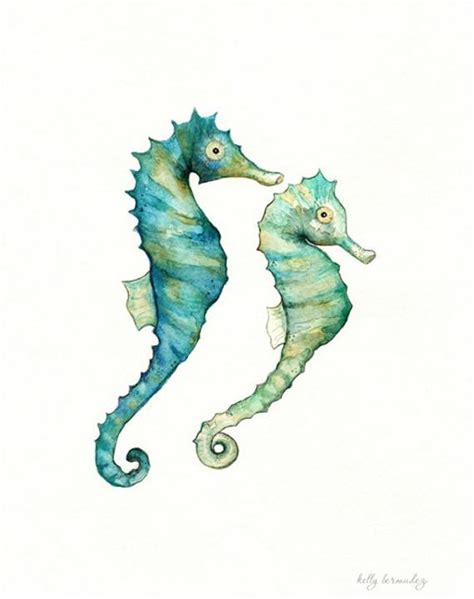 Seahorse Love Watercolor Printteallight By Kellybermudez