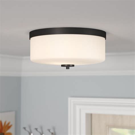 Its flush mount style is supremely versatile, making it perfect for brightening bedrooms, hallways, and more. Sanderson 2 - Light 13.63" Simple Drum Flush Mount ...