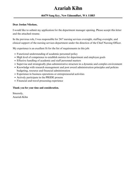Department Manager Cover Letter Velvet Jobs