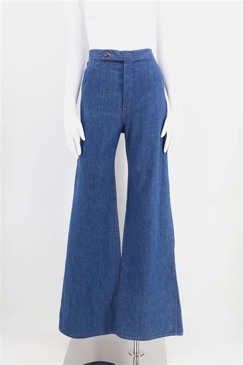 70s High Waisted Sz 29 Seamed Denim Bell Bottoms Jeans Vintage 1970s