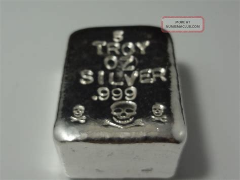 4 X 5 Troy Oz Silver Hand Poured Bullion Bar 999 Finepureskull 20