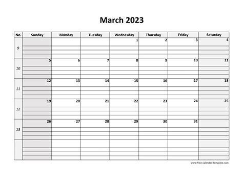 Calendar Blank March 2023