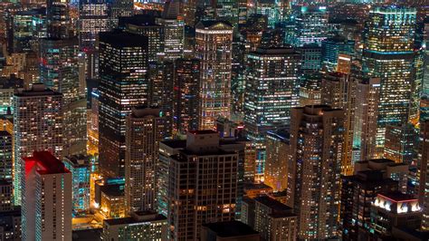 Time Lapse Of The Chicago Cityscape At Night From High Above Stock