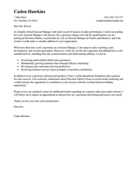 Best Sales General Manager Cover Letter Examples Livecareer