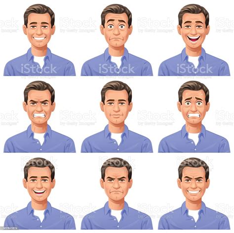 Young Man Facial Expressions Stock Illustration Download Image Now