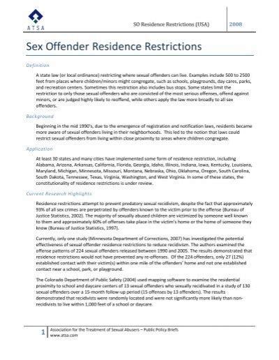 Residency Restrictions Center For Sex Offender Management