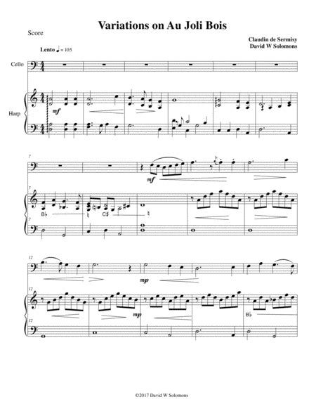 Variations On Au Joli Bois For Cello And Harp Sheet Music Claudin De