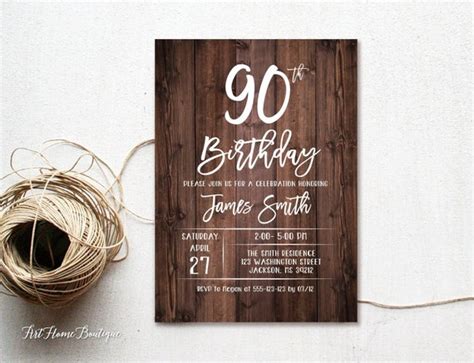 90th Birthday Invitation Any Age Rustic Birthday Invitation Etsy