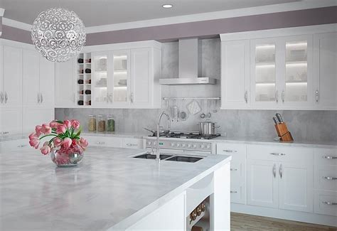 Modern white kitchen cabinets with wood backsplash and countertop. White shaker cabinets - the hottest trend in kitchen design