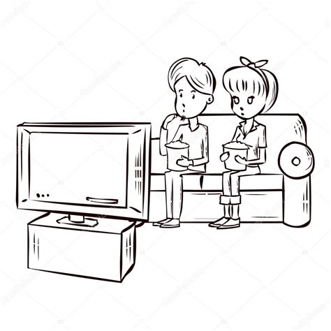 Pareja de dibujos animados viendo TV . vector, gráfico vectorial