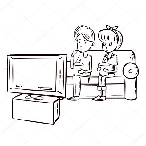 Cartoon Couple Watching Tv — Stock Vector © Dergriza 107832886