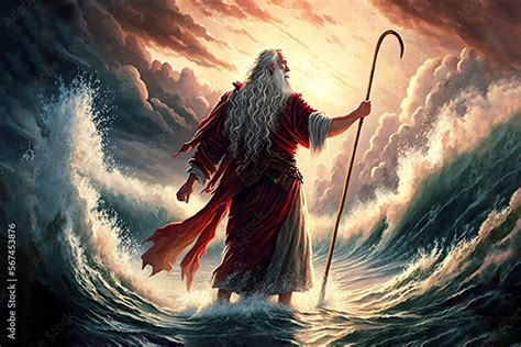 Moses Parting The Red Sea Created With Generative Ai Stock Illustration