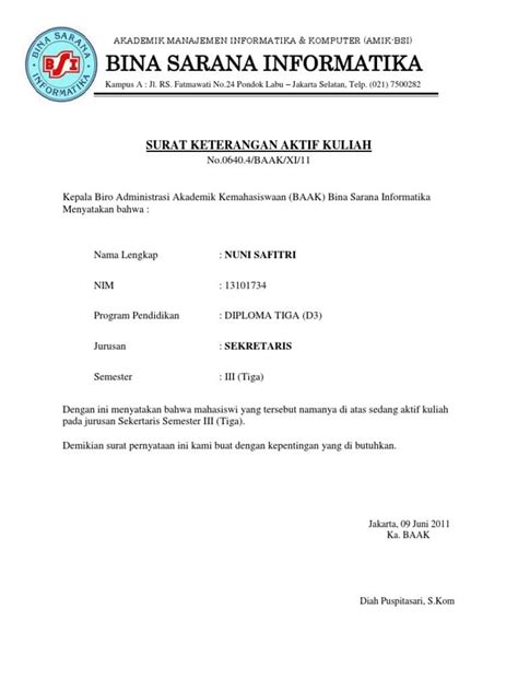 Contoh Surat Keterangan Aktif Kuliah Pdf Daily Blog Networks