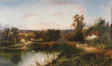 Sold Price 19th Century English Landscape Painting Village Scene With