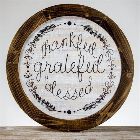 Thankful Grateful Blessed Inspirational Print On Wood Farmhouse Wall