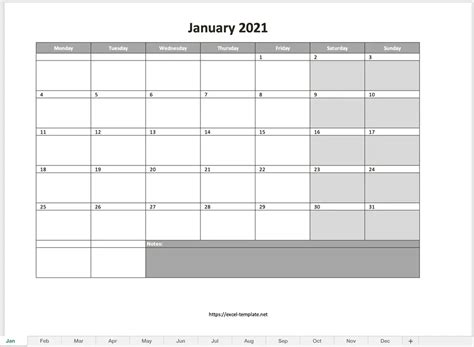 Printable Monthly Calendar Template For Excel Excel