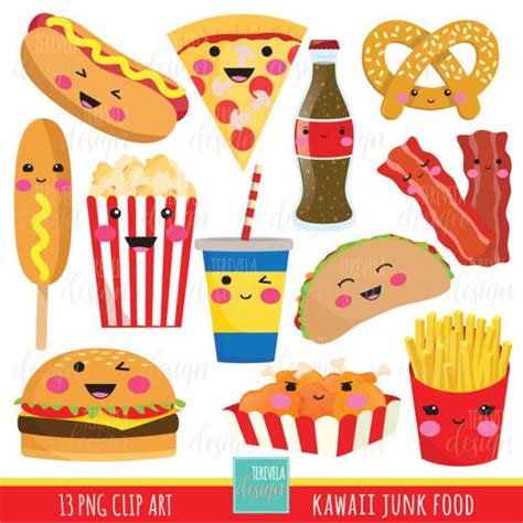 Junk Food Clipart Fast Food Clipart Kawaii Clipart Commercial Use