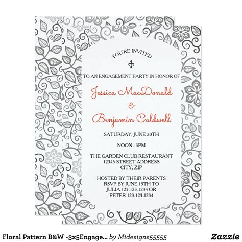 Would like to thank tyler young, keegan bradford, thomas mansanti, alexis politz, ci. Floral Pattern B&W -3x5Engagement Party Invitation ...