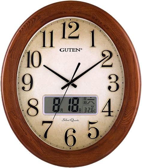 Y Hui Solid Wood Oval Wall Clock With Calendar Weeks In The