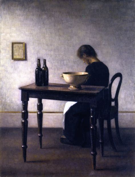 Interior With Woman Sitting At A Table Painting Vilhelm Hammershoi