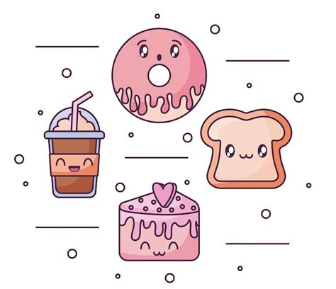 Premium Vector Set Of Food Icons In Kawaii Style