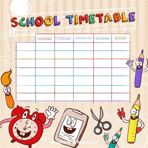 Funny School Timetable Template Vector Free Download