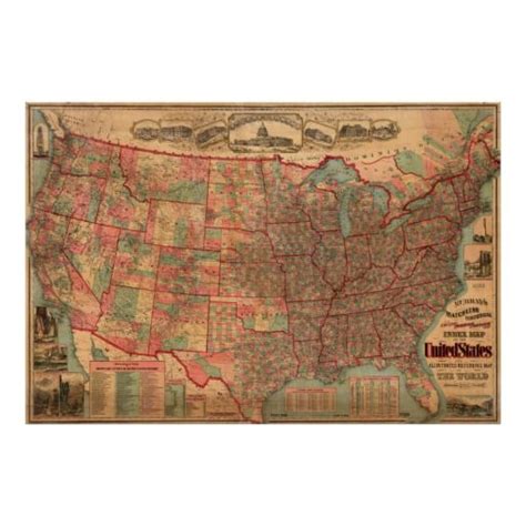 Vintage United States Map 1883 Poster Zazzle United States Map