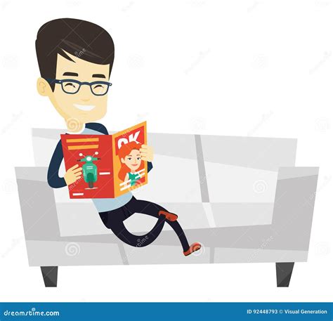 Man Reading Magazine On Sofa Vector Illustration Stock Vector