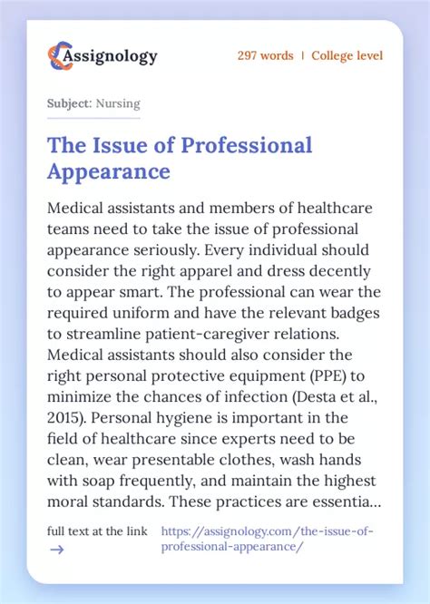 The Issue Of Professional Appearance Healthcare Essay Example