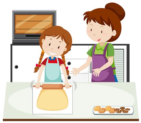 a mother teach daughter to bake 371855 vector art at vecteezy