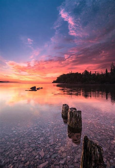 Clearing Skies At Sunset Coast Of Lake Superior Minnesota By