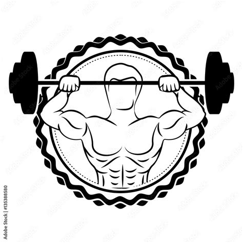 Sticker Border With Silhouette Muscle Man Lifting A Disc Weights Vector